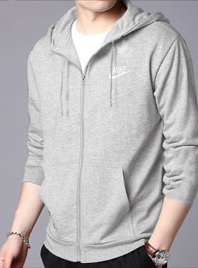 Nike耐克灰色外套针织棉休闲上衣男装夹克套头衫新款运动装BV2649