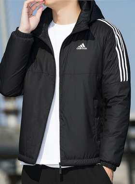 阿迪达斯棉服男冬季新款保暖夹克连帽加厚夹棉外套男士棉衣KF6755