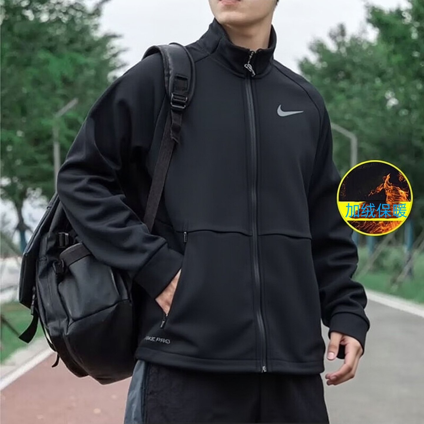 立领加绒外套耐克男装25冬季新款宽松Nike正品保暖防风加厚运动服