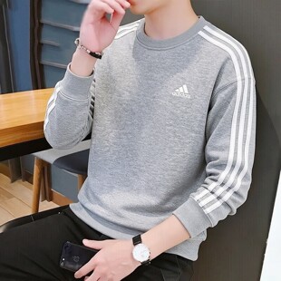 阿迪达斯灰色卫衣男春季新款圆领复古美式上衣宽松圆领大码运动服