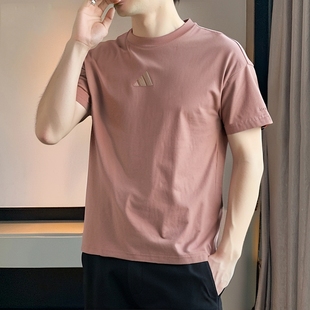 新款 夏季 运动服针织棉质透气宽松休闲上衣 T恤男装 阿迪达斯短袖
