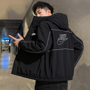 Nike耐克春季新款外套男子美式夹克薄款运动服黑色复古上衣HJ2013