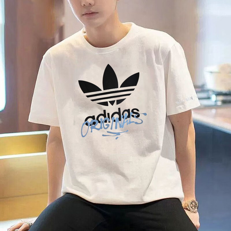 阿迪达斯三叶草短袖男夏季新棉质透气运动服时尚休闲印花上衣T恤