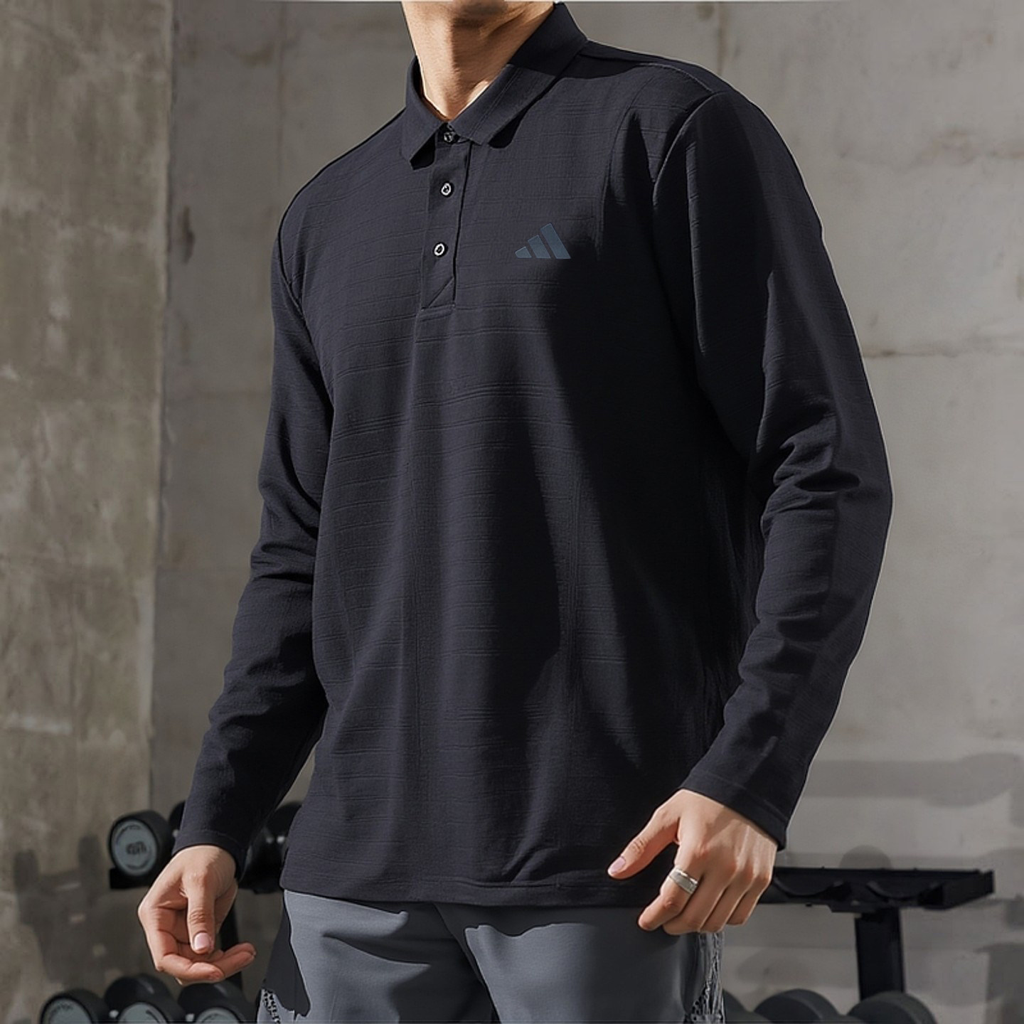 阿迪达斯健身长袖T恤男春季新款快干健身运动服透气高尔夫polo衫