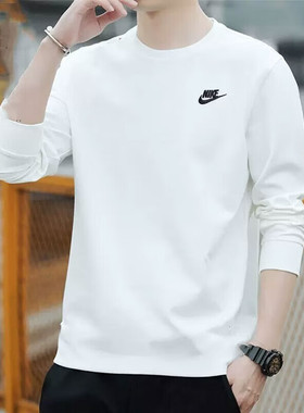 Nike耐克卫衣男长袖套头衫纯棉打底篮球白色圆领宽松运动服AR5194