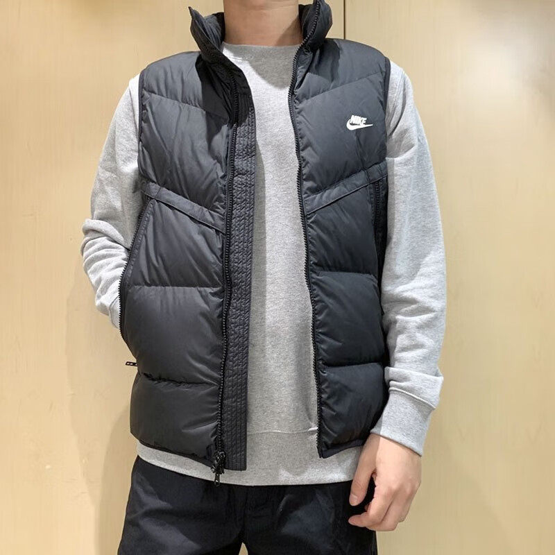 Nike耐克新款羽绒马甲男立领保暖防风修身无袖外套黑色潮流时尚