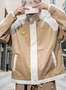 阿迪达斯外套男装2022秋季新款宽松运动服卡其色立领夹克H58045