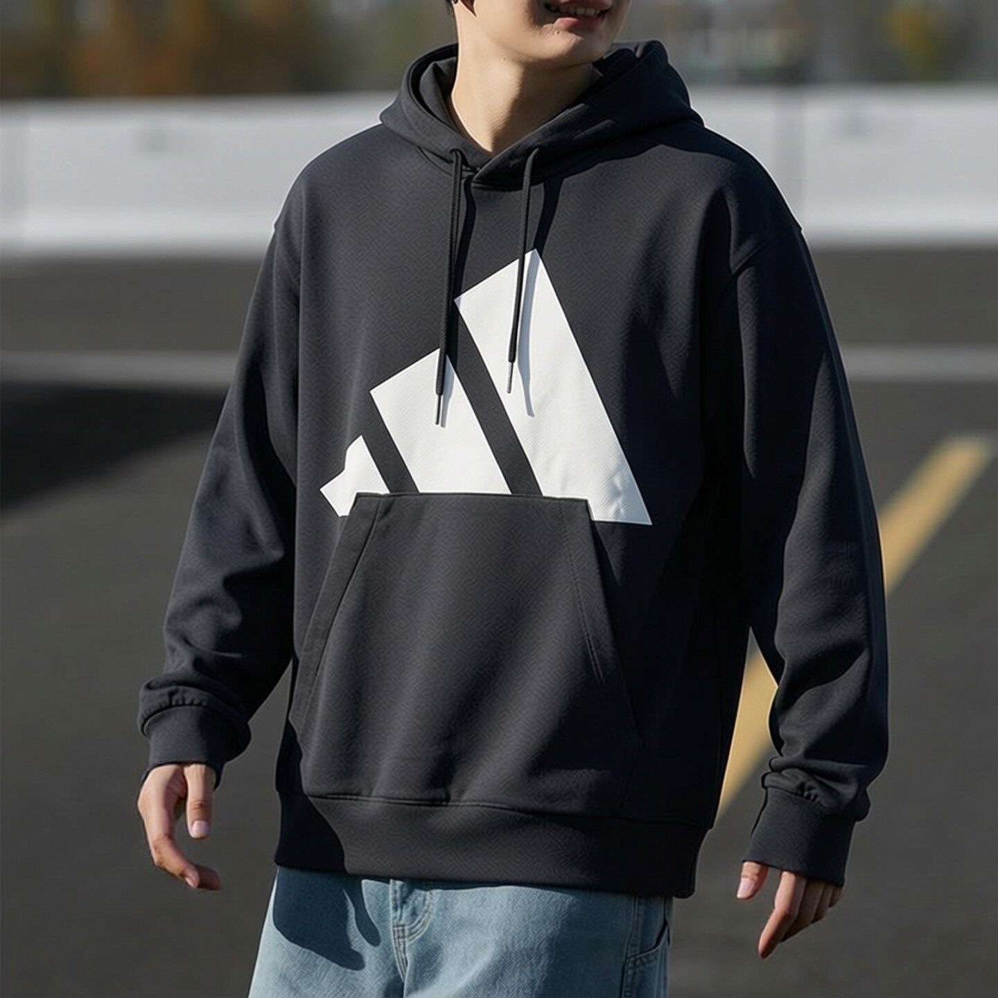 阿迪达斯卫衣男春季新款连帽衫宽松大logo休闲篮球黑色外套运动服