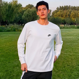 白T恤Nike耐克纯棉长袖男针织运动装薄款圆领卫衣春季新款套头衫