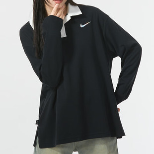 Nike耐克24年龙年新款 翻领卫衣女宽松透气运动上衣针织棉休闲长袖