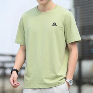 新款 夏季 圆领纯色宽松体恤运动上衣 t恤男款 阿迪达斯纯棉重磅短袖