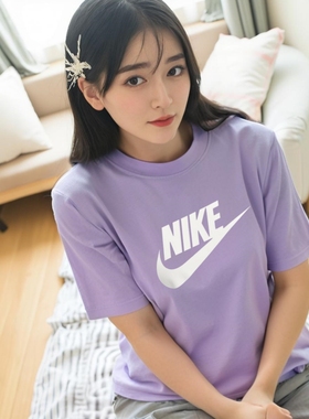 Nike耐克正品纯棉短袖女子运动上衣夏季新款休闲T恤五分袖DX7907