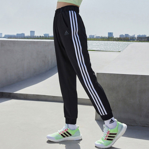 阿迪达斯裤子女夏季新款速干梭织运动裤跑步条纹小脚裤女薄款长裤