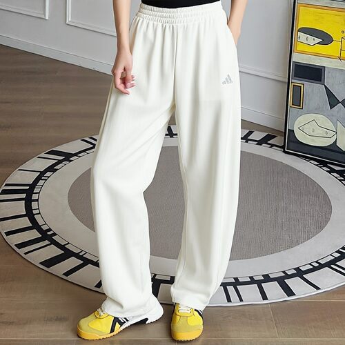 阿迪达斯白色阔腿裤女休闲直筒卫裤高腰宽松显瘦垂感香蕉裤运动裤