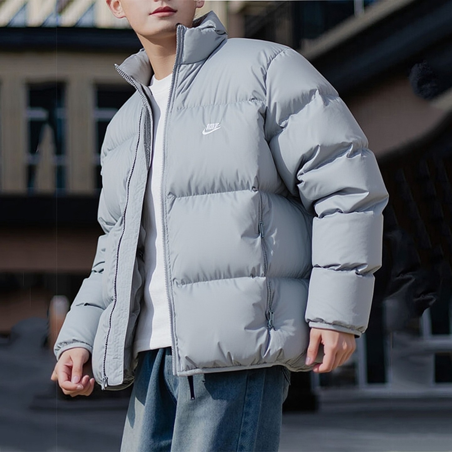 耐克灰色立领运动羽绒服