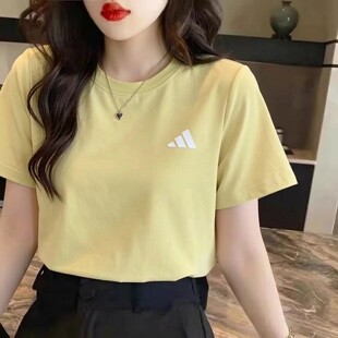 adidas纯色短袖女t恤夏新款宽松透气简约运动服复古休闲韩版半袖