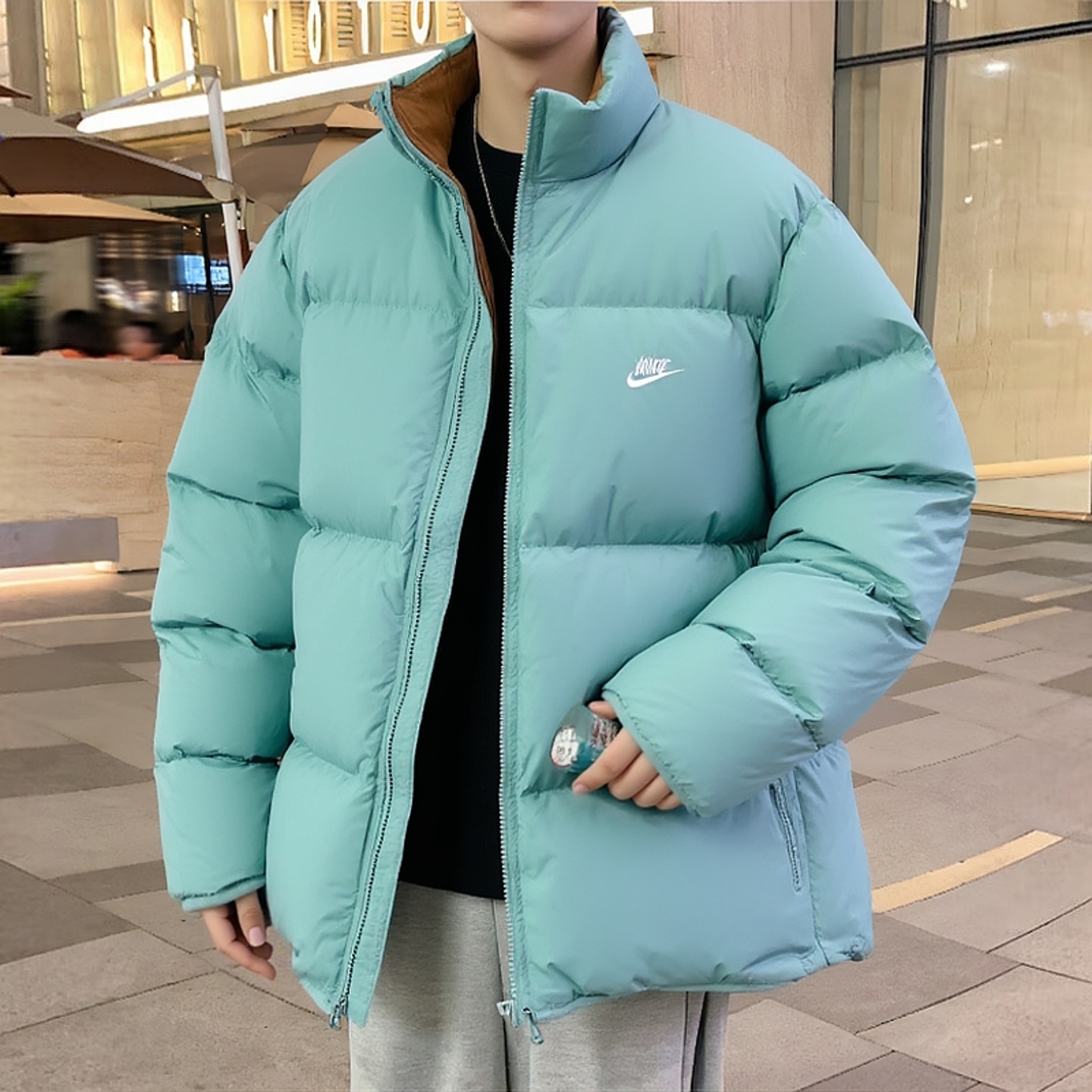 Nike耐克鸭绒羽绒服中长款男加绒加厚防风立领运动外套面包服夹克