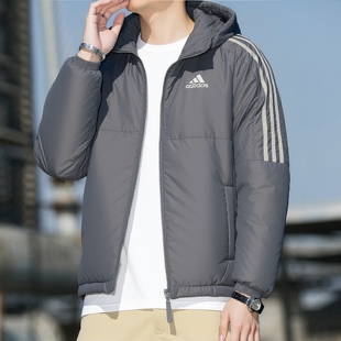 阿迪达斯棉袄男冬季新款宽松加厚外套夹棉运动夹克连帽防风棉服男