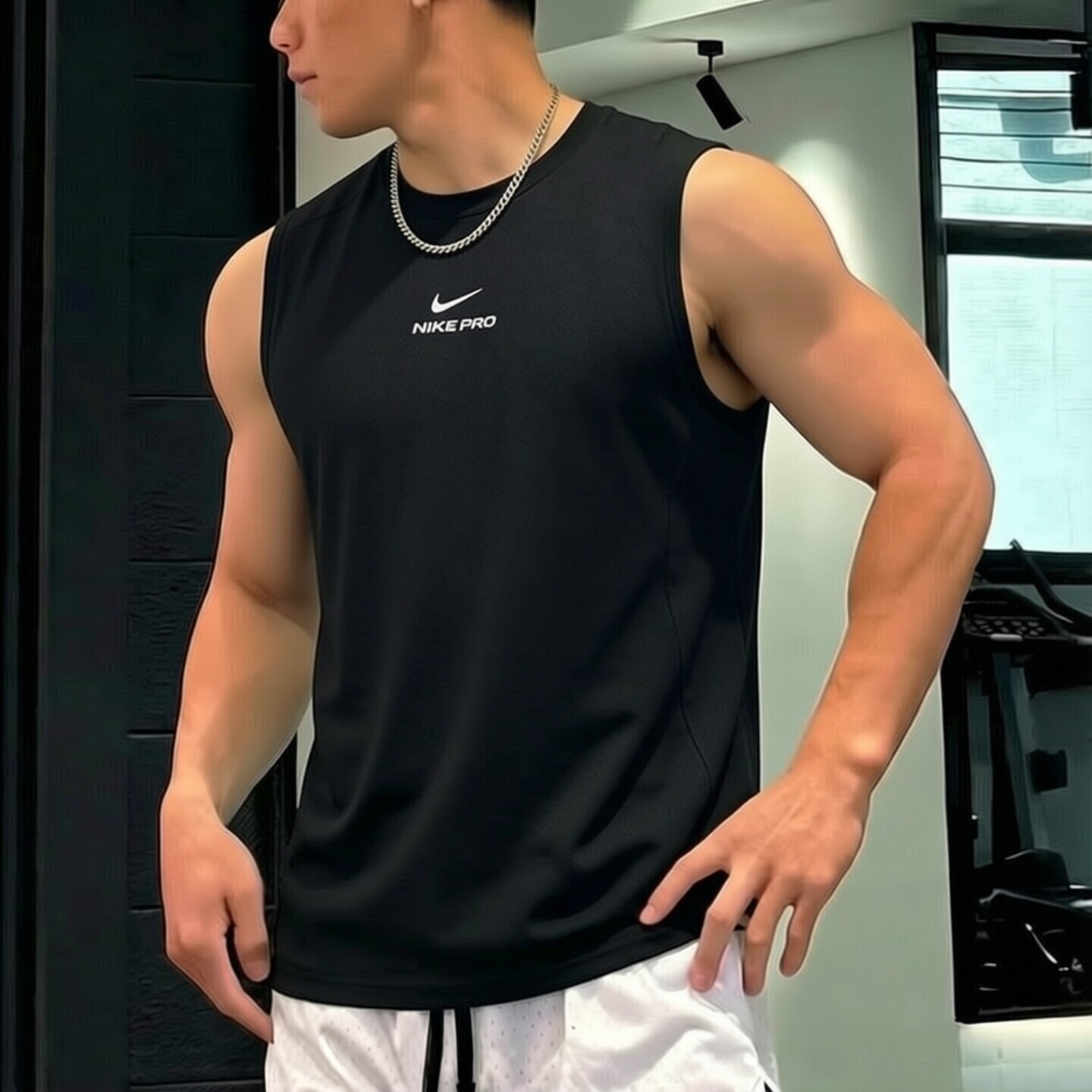 Nike耐克黑色速干背心男子训练跑步T恤新款健身上衣修身款运动服
