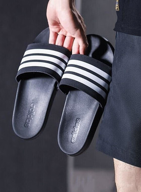 运动拖鞋男鞋女鞋夏季休闲鞋黑白条纹一字拖沙滩鞋AP9966