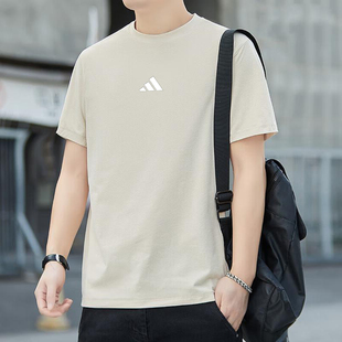 男夏季 男士 阿迪达斯卡其色短袖 新品 休闲运动针织T恤纯棉 半袖 时尚