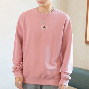 圆领休闲上衣外套HE4349 运动长袖 阿迪达斯粉色卫衣男2022秋季 新款