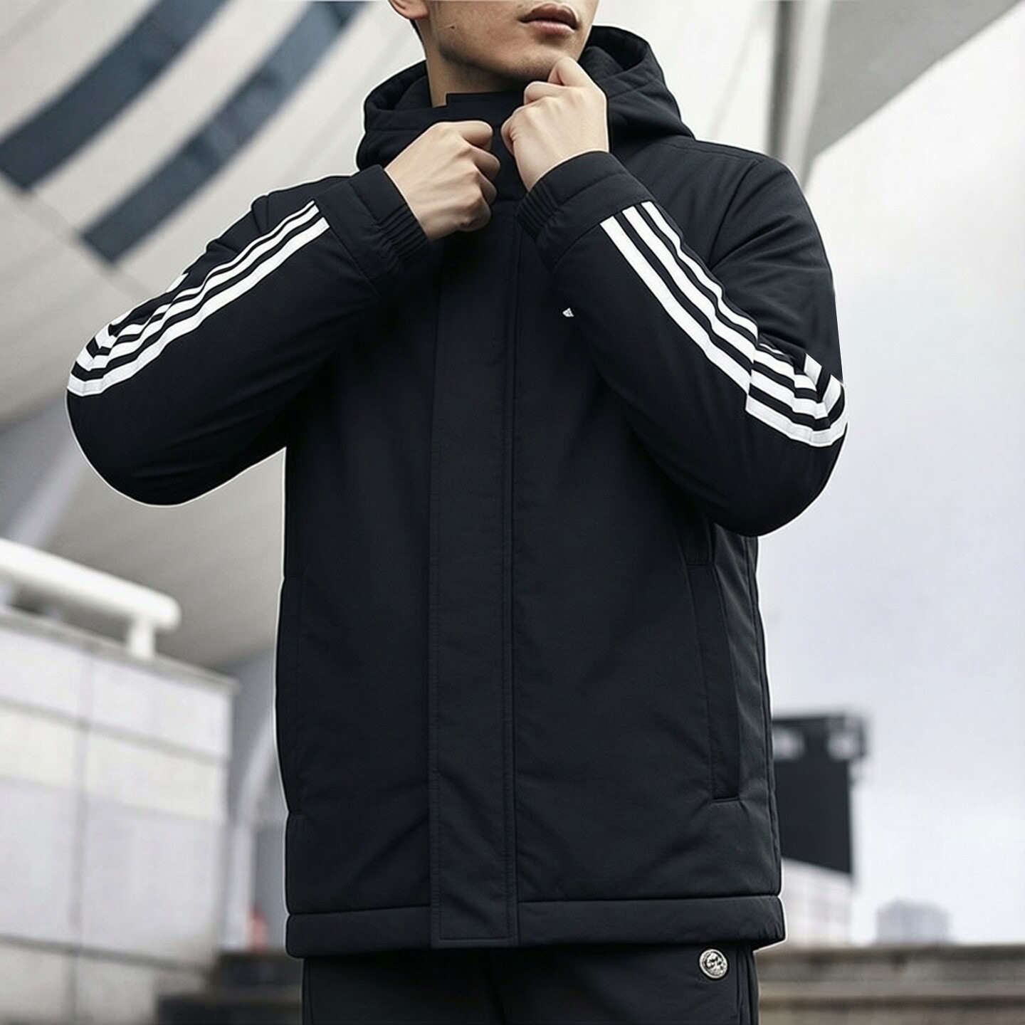 中长款棉服男adidas阿迪达斯运动棉袄秋冬新款连帽加厚外套男棉衣