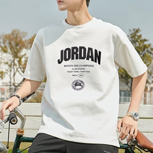 Jordan乔丹纯棉白T恤AJ篮球印花短袖男子运动服2025夏季新款上衣