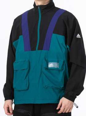 阿迪达斯工装外套男2024春季新款立领梭织上衣薄款复古夹克HE9930