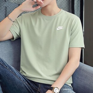 运动装 Nike耐克正品 新款 男子纯棉T恤夏季 透气上衣AR4999 绿色短袖