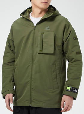 阿迪达斯加绒外套男秋冬季新款连帽运动服宽松加厚上衣夹克GP0990