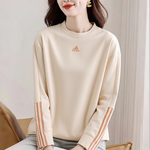 阿迪达斯卫衣女春季新款休闲宽松上衣纯色美式运动服百搭套头衫