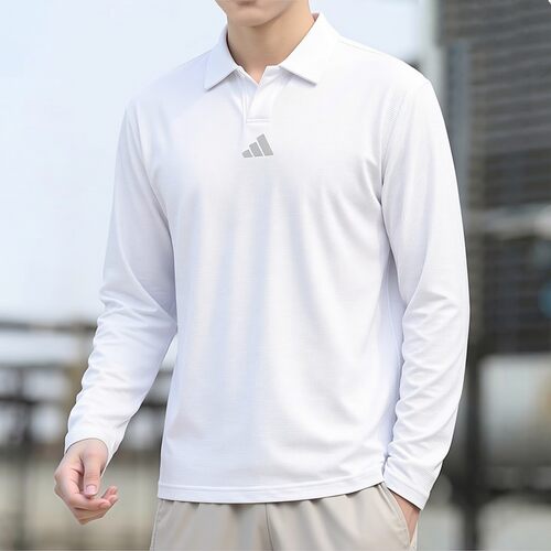 阿迪达斯长袖t恤男士新款纯色翻领上衣休闲服速干透气polo衫男