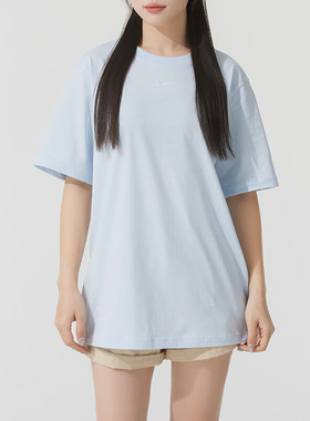 纯棉T恤Nike女装耐克正品宽松休闲服运动透气纯色蓝色短袖FD4150