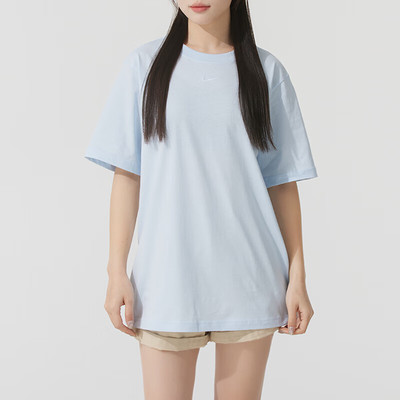纯棉T恤Nike女装耐克正品宽松休闲服运动透气纯色蓝色短袖FD4150