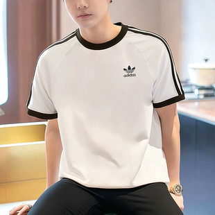 阿迪达斯三叶草白色T恤男夏季新款美式短袖宽松复古篮球半袖B2460