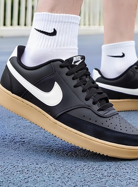 NIKE耐克休闲鞋男新款黑色COURT VISION复古潮流简约学生低帮板鞋