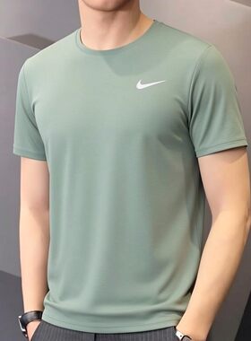 Nike耐克绿色速干短袖男士冰丝T恤2026年新款健身运动装透气上衣