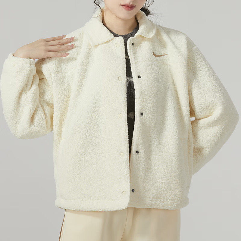 Nike耐克羊羔绒面外套女厚款运动夹克防风保暖翻领休闲上衣FB8708,运动服/休闲服装,运动茄克/外套,淘宝优惠券,粉丝福利购,淘宝优惠卷