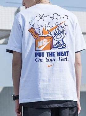 Nike耐克新款运动短袖透气男士纯棉印花休闲T恤宽松美式五分袖潮