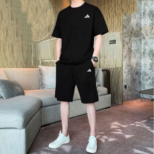 两件套夏季 男运动套装 健身短裤 速干衣t恤短袖 五分裤 阿迪达斯男士