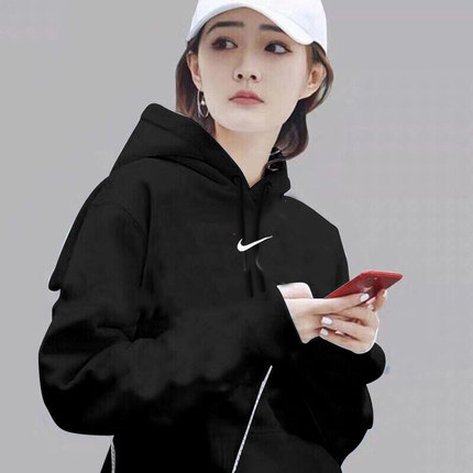 耐克加绒卫衣女冬季新款打底宽松运动服黑色针织上衣套头衫DQ5861