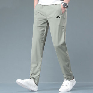 阿迪达斯凉感裤子男夏季新款浅绿透气梭织运动薄款长裤直筒小脚裤