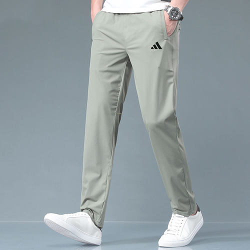 阿迪达斯凉感裤子男夏季新款浅绿透气梭织运动薄款长裤直筒小脚裤