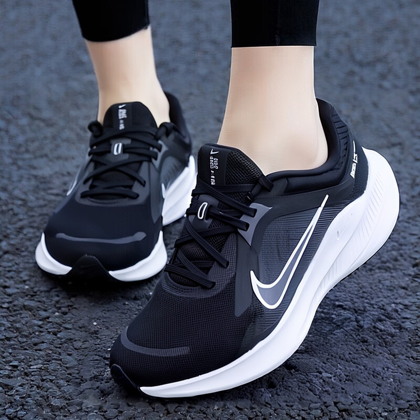 NIKE耐克跑鞋女鞋运动鞋QUEST 5健步休闲鞋透气减震黑白跑步鞋