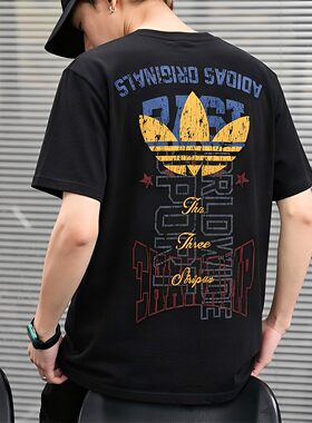 阿迪达斯重磅印花短袖T恤男士夏运动休闲三叶草美式潮流复古体恤