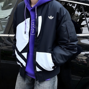 阿迪达斯三叶草加厚棒球服男冬季新款美式机能风棉服保暖宽松外套