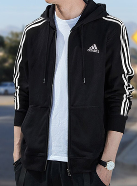 阿迪达斯外套男2025秋季新款运动连帽上衣开衫跑步针织夹克GK9032