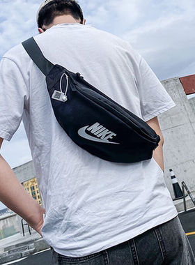 Nike耐克黑色大标腰包男包女包斜挎包户外运动包单肩休闲包DB0490