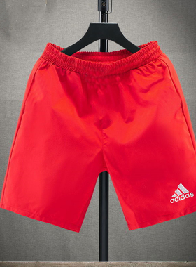 阿迪达斯足球短裤男2024夏季训练速干篮球裤红色运动五分裤AJ5881